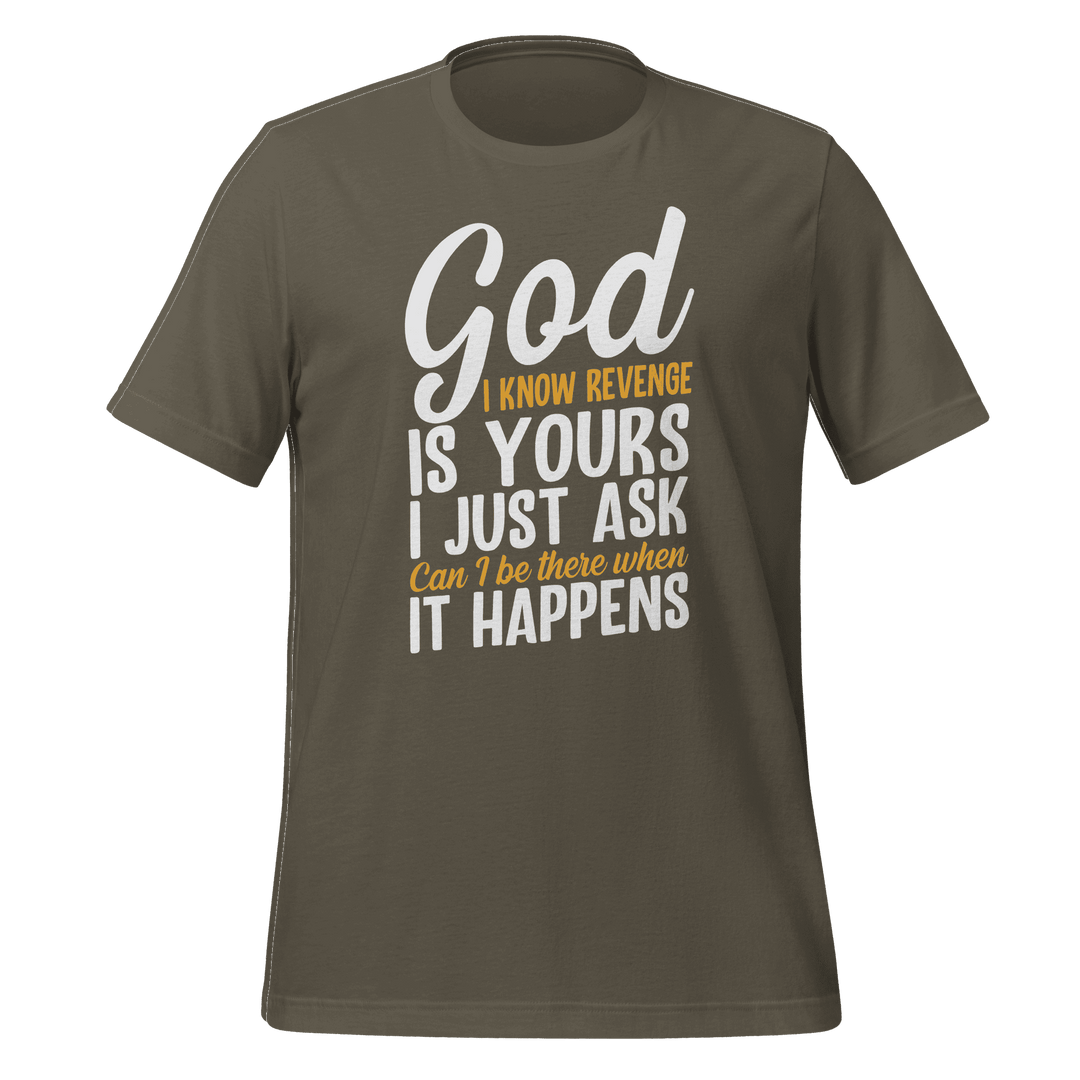 Brown t-shirt with humorous text design on a green background