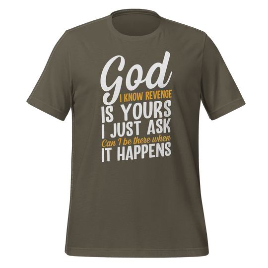 Brown t-shirt with humorous text design on a green background