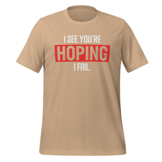 Beige t-shirt with motivational text on a green background
