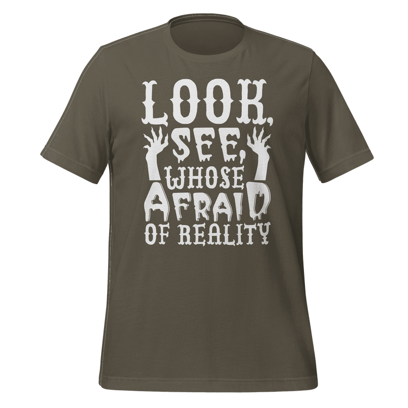 Brown t-shirt with white text and graphic design on a green background