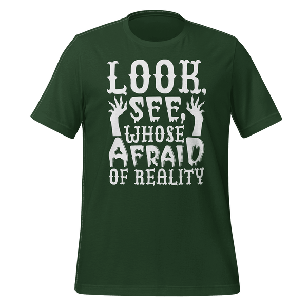 Green t-shirt with white text and graphic design on a green background