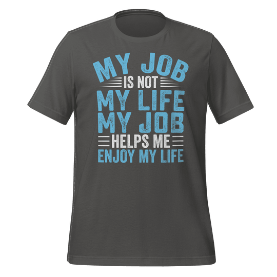 Gray t-shirt with motivational quote in blue and white text on a green background