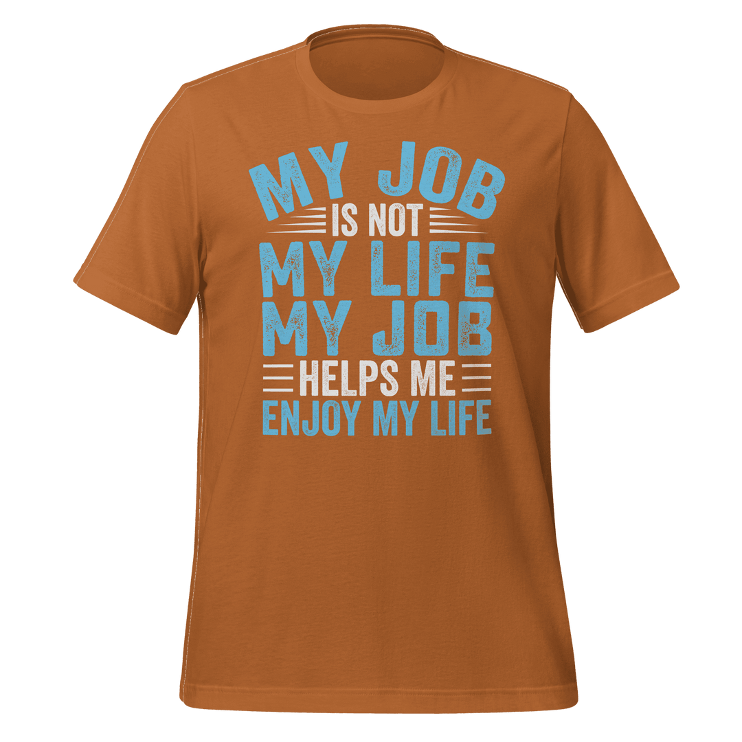 Brown t-shirt with motivational quote in blue and white text on a green background