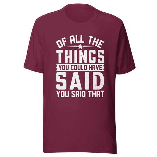 Maroon t-shirt with white text on a transparent background
