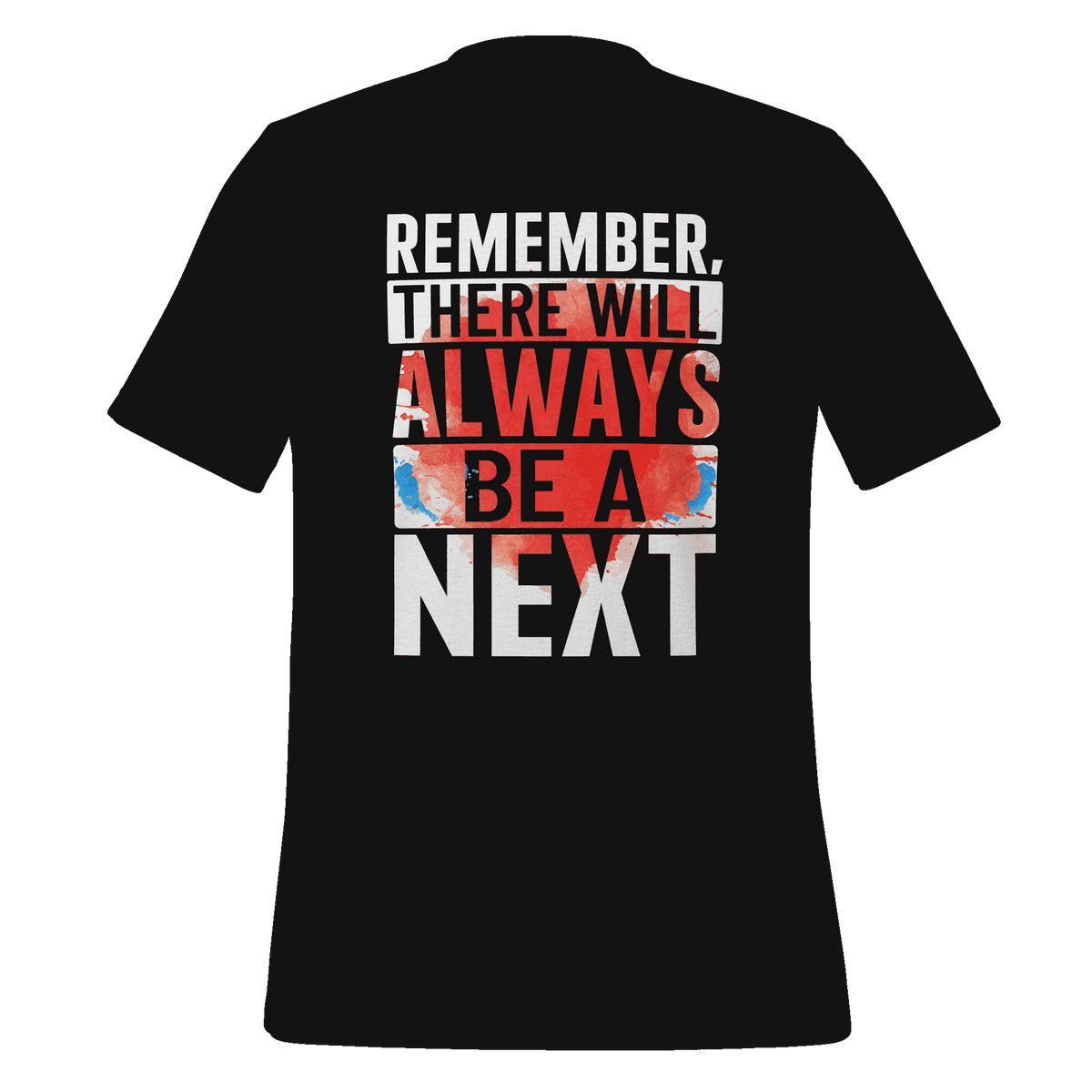 black t-shirt with motivational quote on a green background