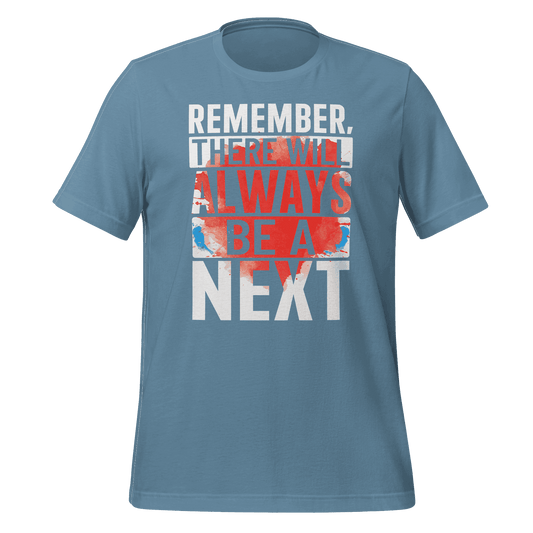 Blue t-shirt with motivational quote on a green background