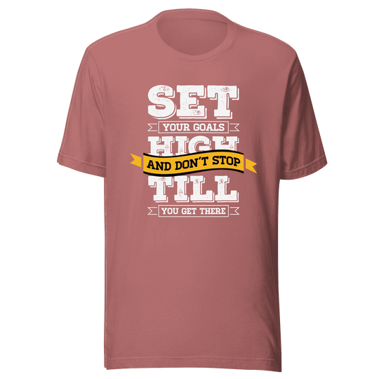 Maroon t-shirt with motivational quote on a green background
