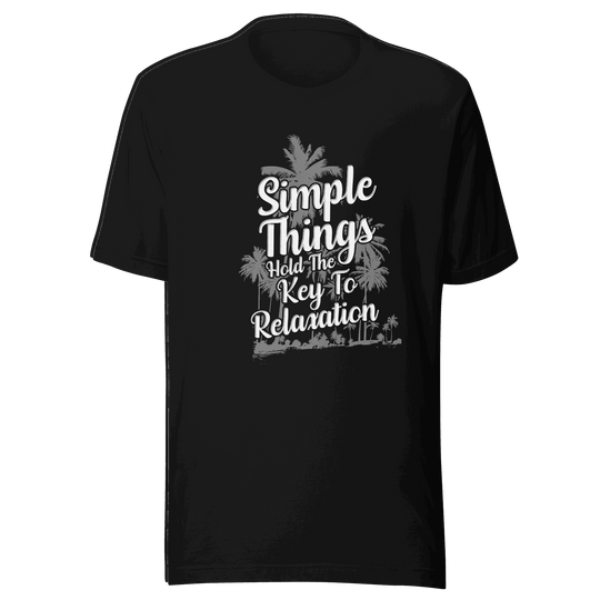 Black t-shirt with white text and palm tree design on a transparent background