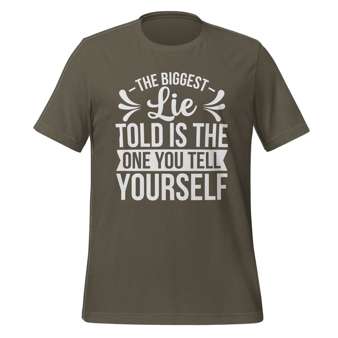 Brown t-shirt with motivational quote on a green background