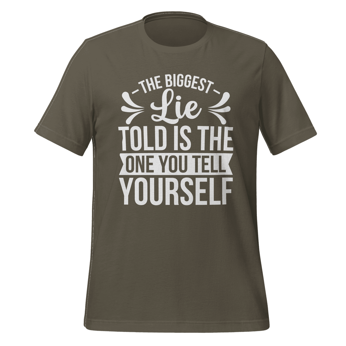 Brown t-shirt with motivational quote on a green background