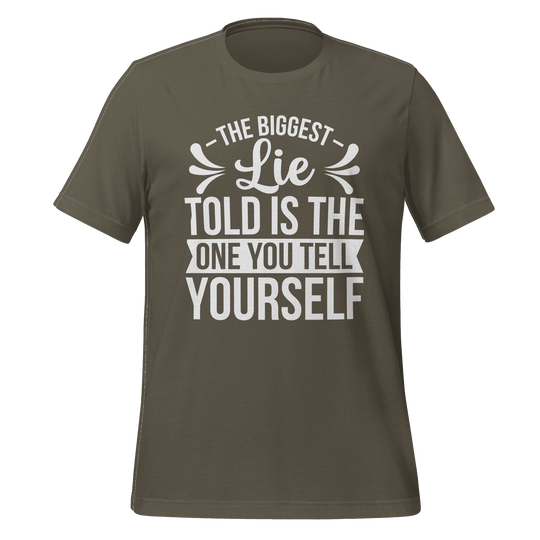 Brown t-shirt with motivational quote on a green background