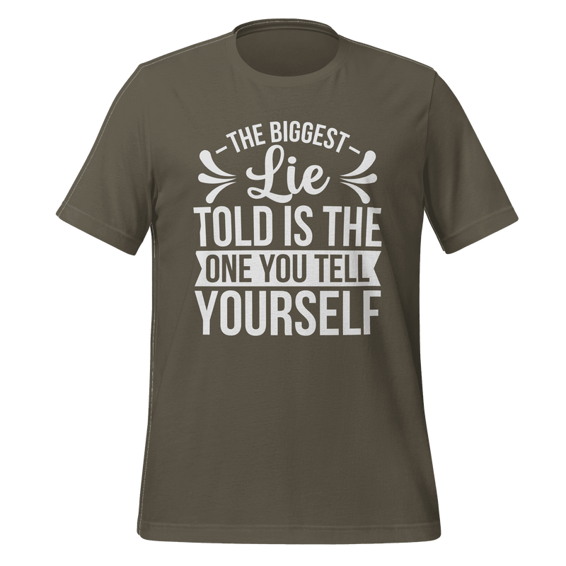 Brown t-shirt with motivational quote on a green background