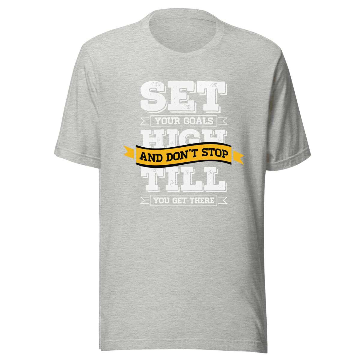 Gray t-shirt with motivational quote on a green background