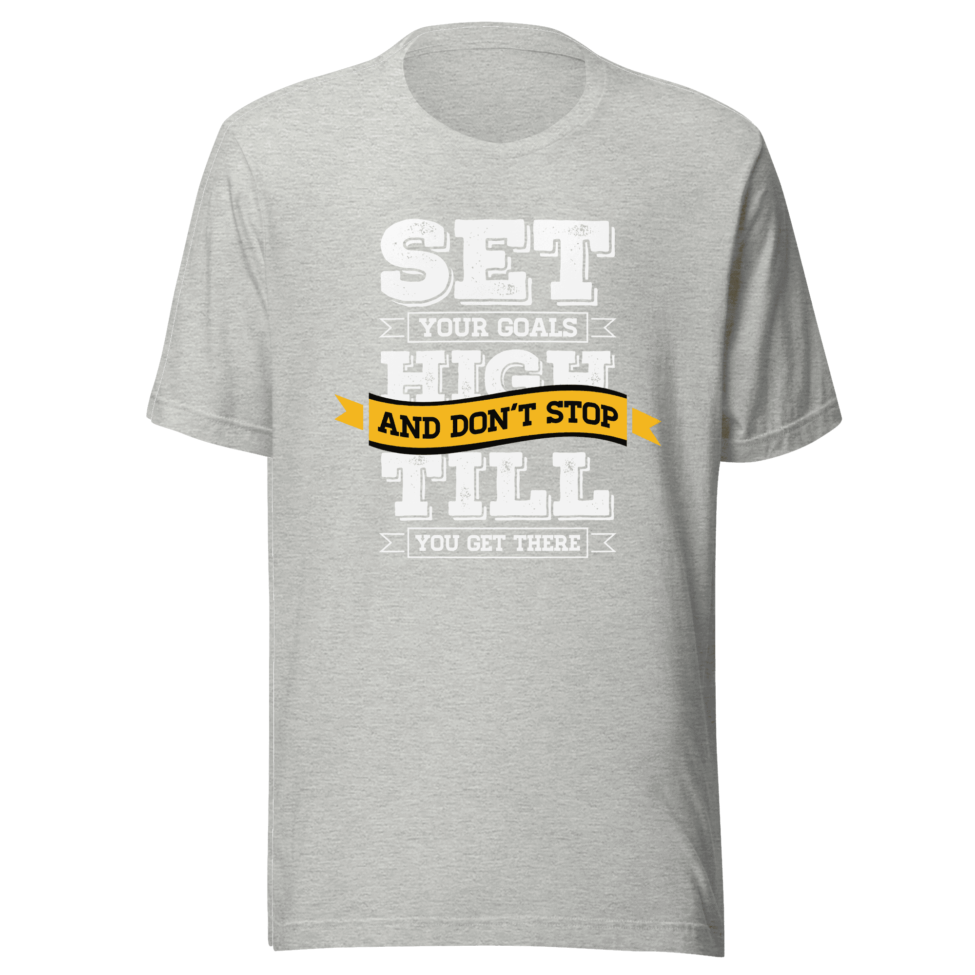 Gray t-shirt with motivational quote on a green background