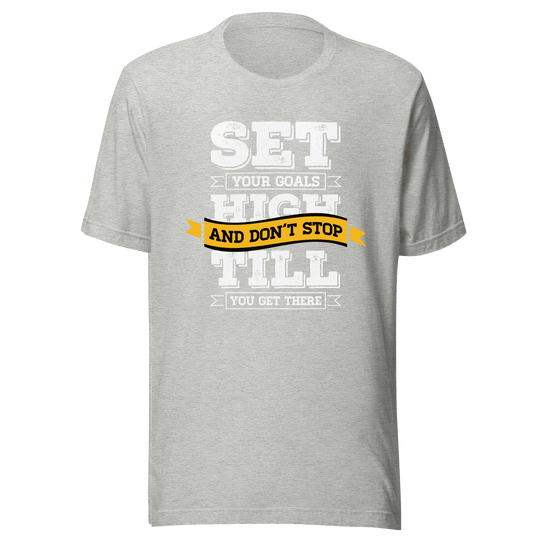 Gray t-shirt with motivational quote on a green background