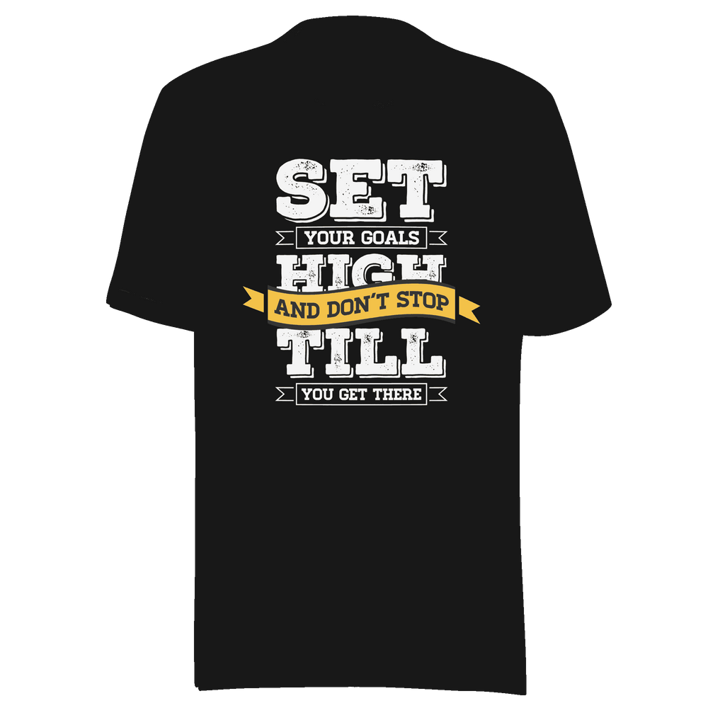 Black t-shirt with motivational quote on a green background