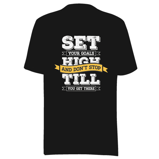 Black t-shirt with motivational quote on a green background