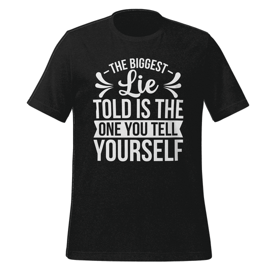 Black t-shirt with white motivational quote on a green background