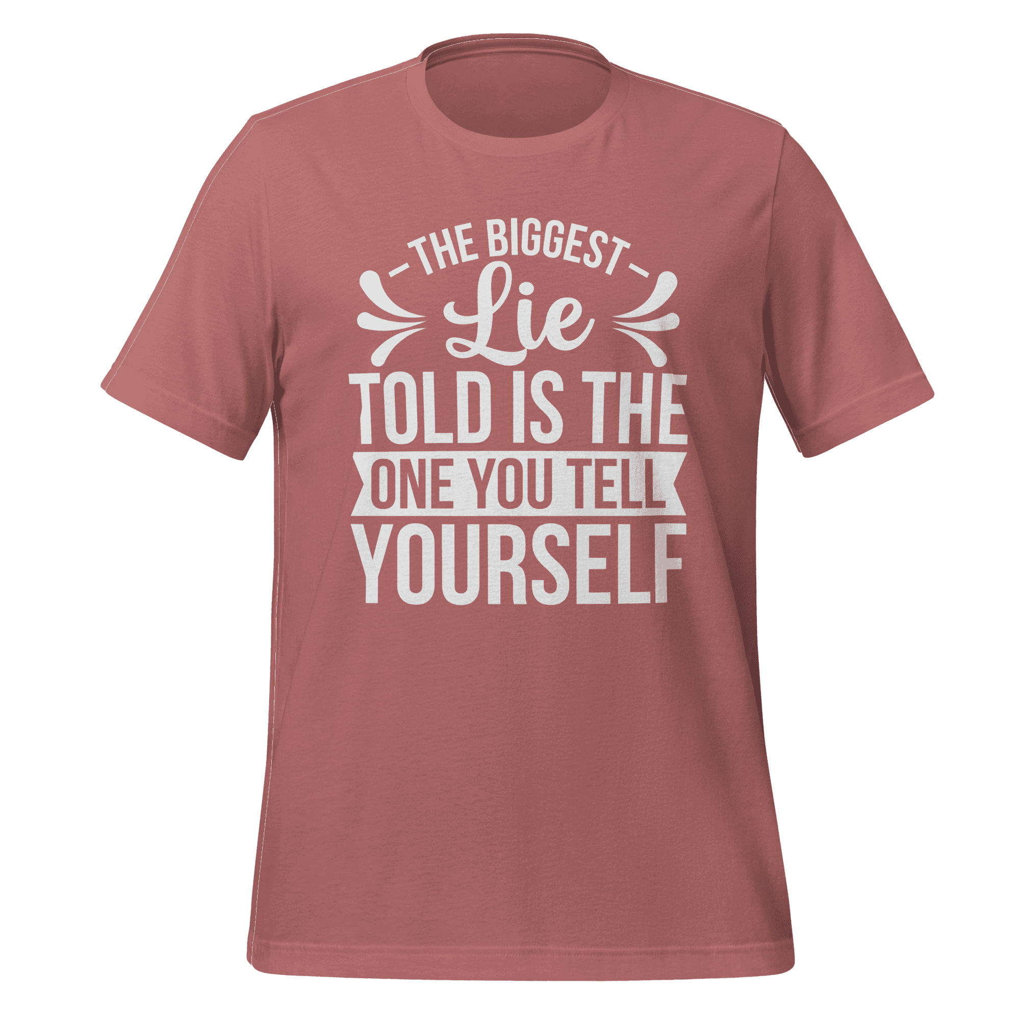 Maroon t-shirt with motivational quote on a green background