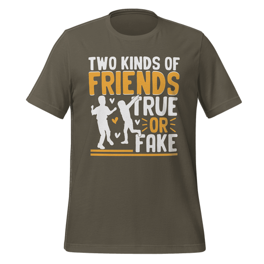 Brown t-shirt with graphic design and text on a green background
