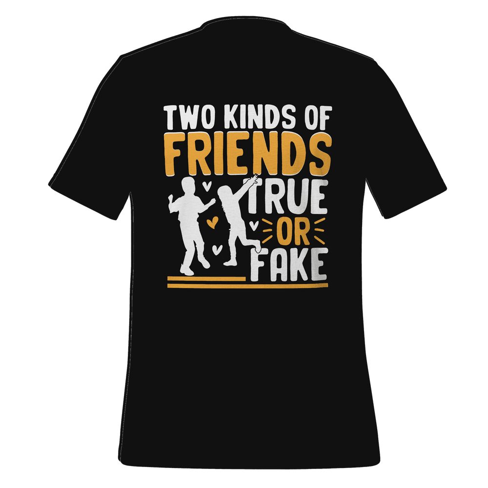 Black t-shirt with a humorous friendship graphic and text on a green background