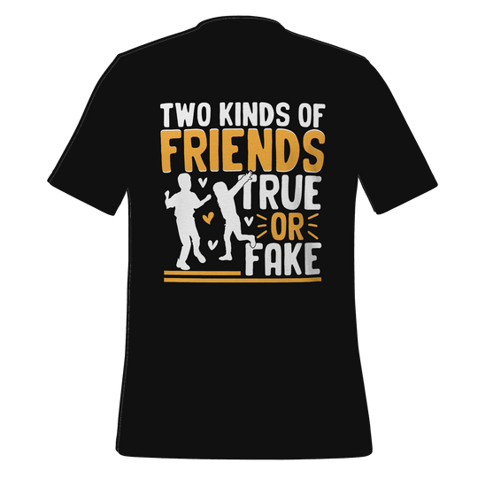 Black t-shirt with a humorous friendship graphic and text on a green background