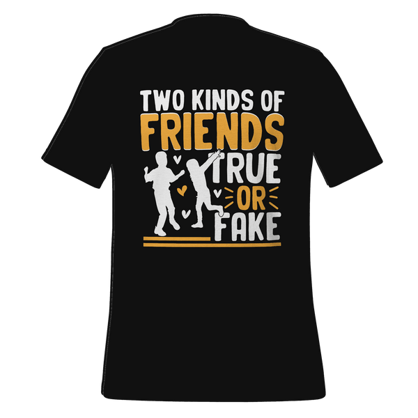 Black t-shirt with a humorous friendship graphic and text on a green background