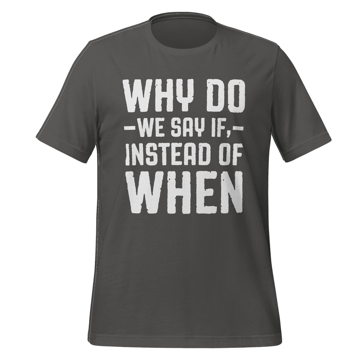 Black t-shirt with white text on a transparent background