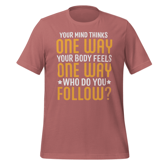 Maroon t-shirt with motivational quote on a green background