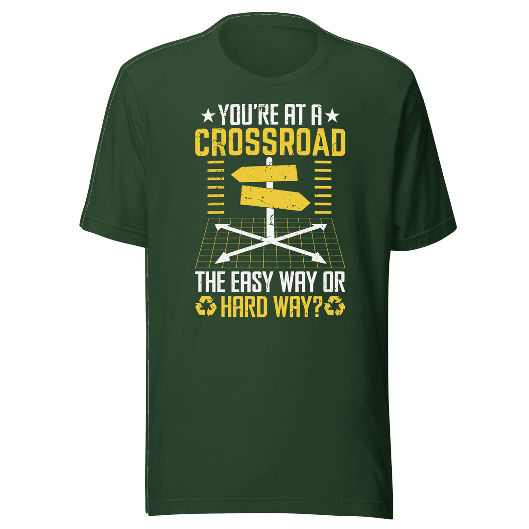 Green t-shirt with yellow and white graphic and text on a green background