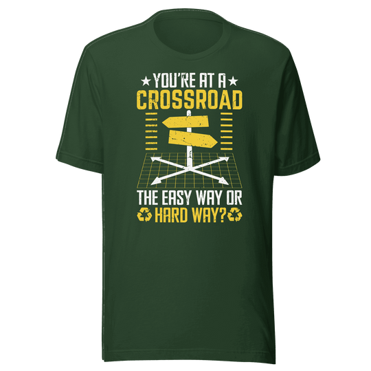 Green t-shirt with yellow and white graphic and text on a green background